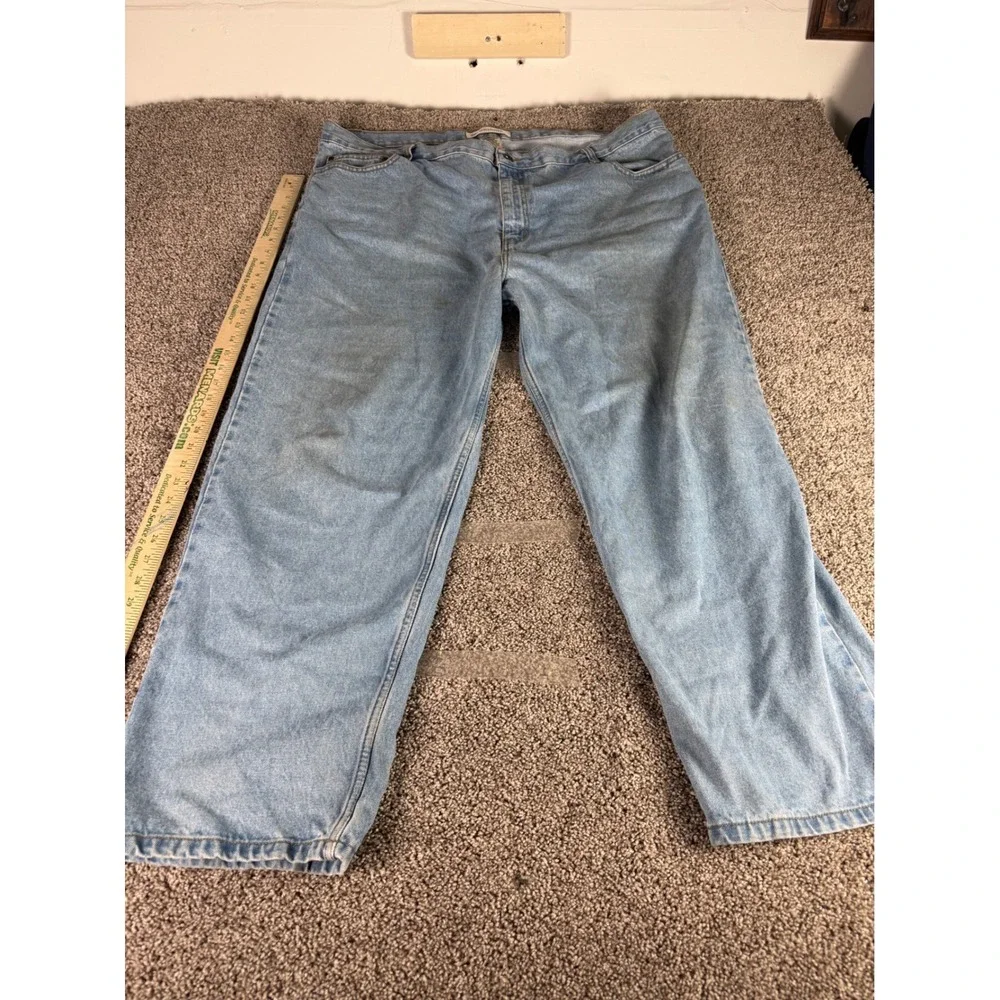 Faded Glory Original Mens Jeans 46x30 Light Wash Blue Denim Straight‎ Leg Cotton